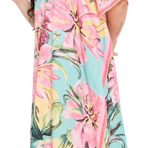 Plus Size Kaftan Dress Polyester Maxi Cover Up Summer Beach V-Neck - Picture 3 of 7